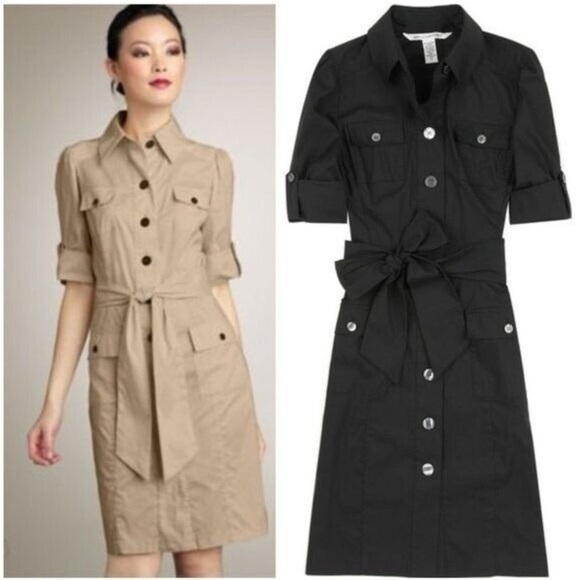 Diane Von Furstenberg Vastago Button Down Cargo Shirt Dress Black Size 2 - Picture 2 of 16
